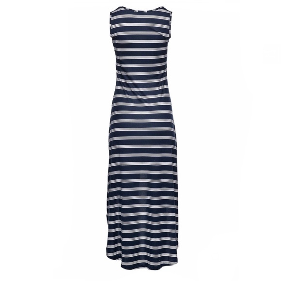 High Low Striped Tank Maxi Dress- Navy - Picture 2 of 2
